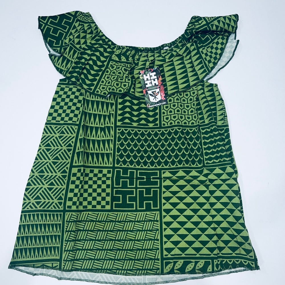 NWT Hawaii's Finest Green Off On the Shoulder Girls Top sz S NEW